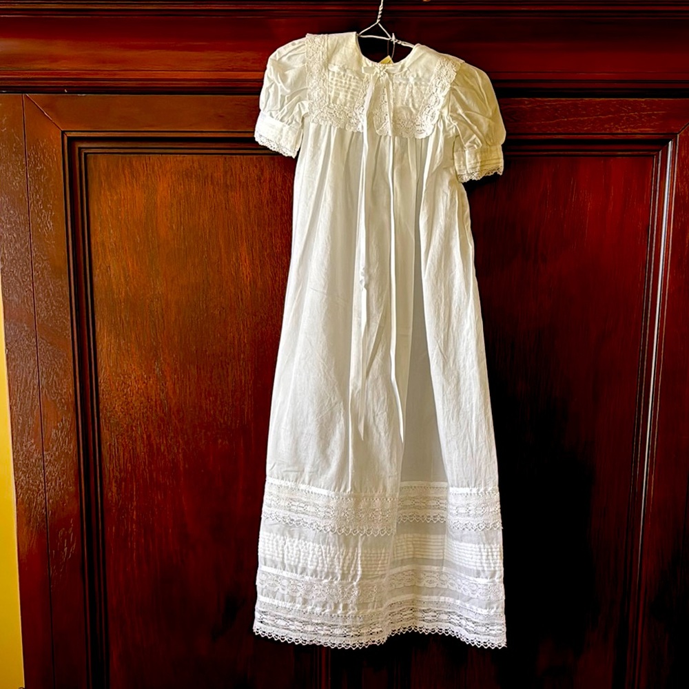 Little Things Mean A Lot, 100% Cotton Christening Gown with Slip and Hat 6M